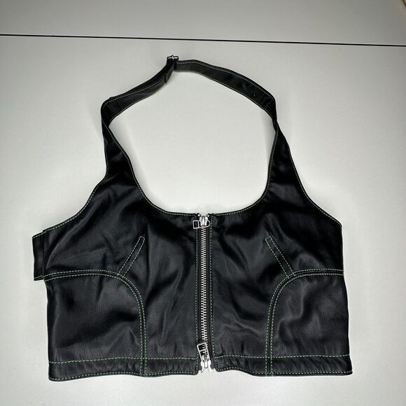 Eckhaus Latta Tops - NWOT Eckhaus Latta Black Switch Halterneck Zip Top Tonal Stitch Scoop Neck Med